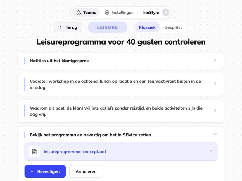 AI stelt leisureprogramma's samen bij InnStyle